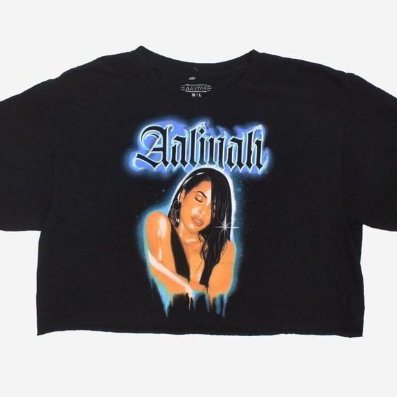 Aaliyah Airbrush Style Crop Top T-Shirt - Picture 1 of 4